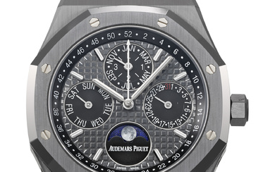 AUDEMARS PIGUET. A COVETED AND HIGHLY ATTRACTIVE BLACK CERAMIC AUTOMATIC...