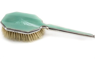 Adie Bros. Sterling Silver Guilloche Enamel Vanity Hair Brush Birmingham 1935.