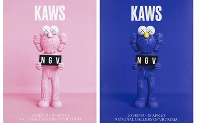 After KAWS, American b.1974- National Gallery of Victoria posters, (Blue and Pink),...
