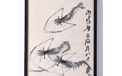 After Qi Baishi (1864-1957) A woodblock print of lobster, to...