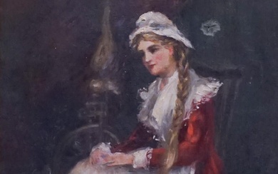 American/British 19th/20th Century School, Portrait of a Young Woman in a Red Dress, Oil on Canvas, Signed Indistinctly l.l., Frame: 18 x 13 1/2 in. (45.7 x 34.3 cm.)