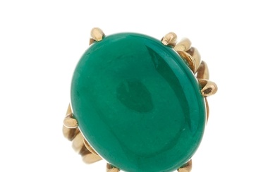 An 18ct gold green gem cabochon single-stone dress ring, rin...