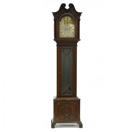 An Edwardian Carved Mahogany Tall Case Clock