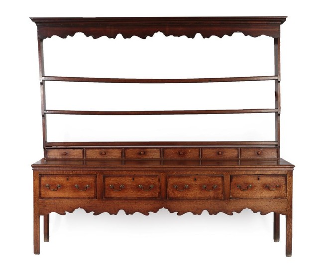 An Oak and Mahogany Crossbanded Dresser and Rack, the rack...