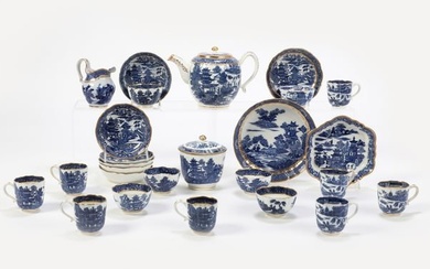 An assembled Caughley porcelain tea service