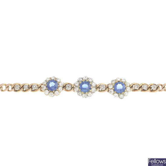 An early 20th century 9ct gold sapphire and diamond