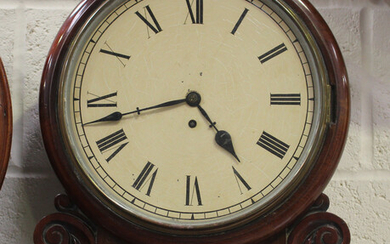 An early Victorian figured mahogany drop dial wall timepiece with eight day single chain fusee movem