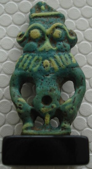 Ancient Egypt, Greco–Roman Period Faience Double Sided Bes Amulet - 5.5×2.8×5.2 cm - (1)