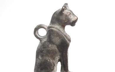 Ancient Egyptian Silver Cat Amulet