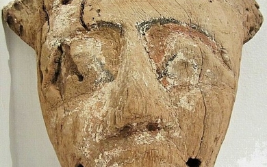 Ancient Egyptian Wood Sarcophagus Mask - 25×23 cm