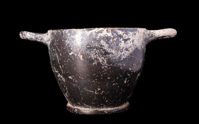 Ancient Greek, Attic Black-glazed Pottery Skyphos