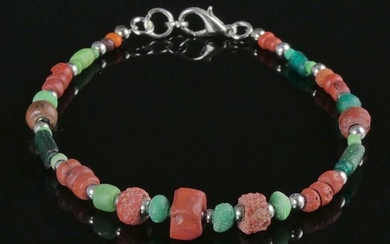 Ancient Roman Glass Bracelet with red and green glass beads