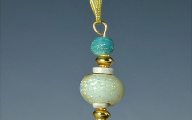 Ancient Roman Glass Pendant with turquoise and rare large beads - (1)