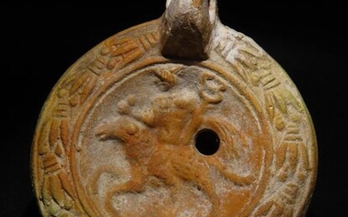 Ancient Roman Pottery Oil Lamp decorated with Hermes Ex. Ernst Dumas, French officer in Tunisia 1903.