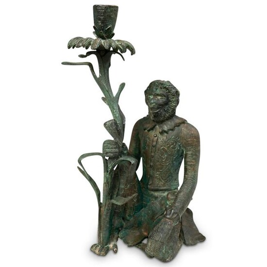 Antique Bronze Monkey Candlestick