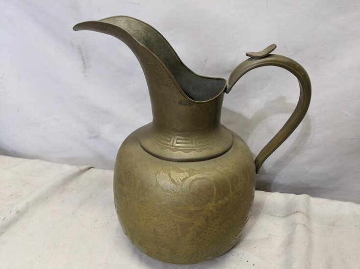 Antique Chinese Incised Dragon Brass Ewer Pitcher