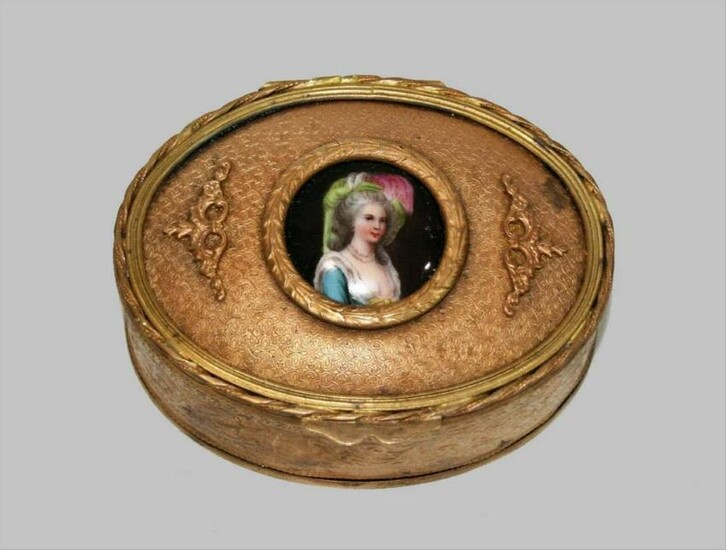 Antique Gilt Ormolu Portrait Miniature Jewelry Box