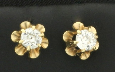 Antique Old European Cut Buttercup Stud Earrings in 14k Yellow Gold