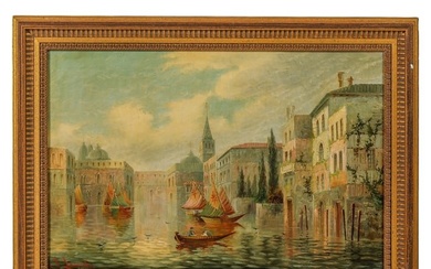 Antique Venetian Canal Landscape Painting SIGNED