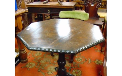 Antique mahogany tripod table, octagonal top, turned column ...