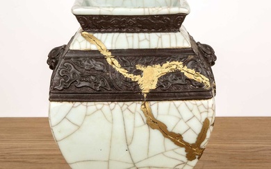 Archaic celadon vase Chinese, 19th Century with crackleware glaze, three...