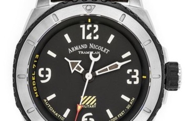 Armand Nicolet - Automatic S05-3 Diver Military Black Dial with Hand Made Leather Strap - A713PGN-NR-PK4140TM - Men - Brand New