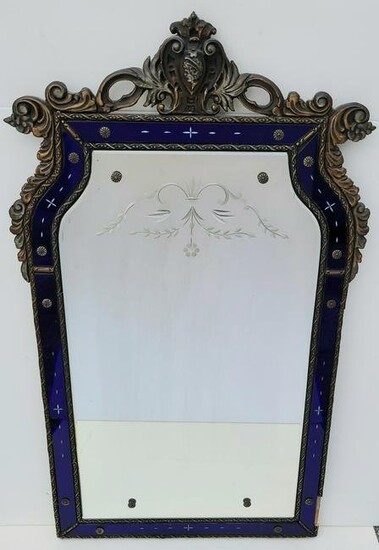 Art Deco Blue And Clear Glass Wall Mirror