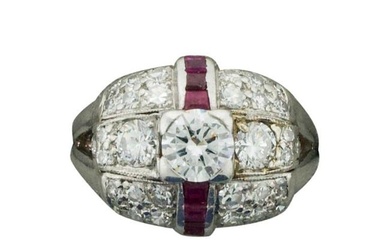Art Deco Diamond and Ruby Ring in Platinum