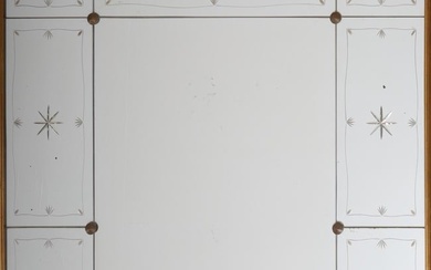 Art Nouveau Inspired Mirror, 20th c., the divided mirror plates with central vertical rectangle