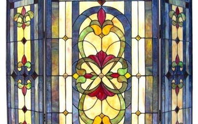 Art Nouveau Stained Art Glass Fireplace Screen
