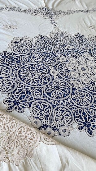 Artigianato Italiano - Ricamo a mano - Museum Furnishing Cloth (1) - Folk Art - Pure Linen