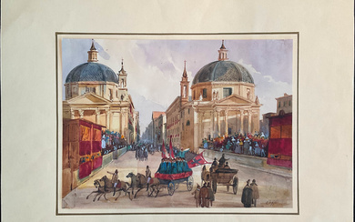 Artista del secolo XIX "Santa Maria del Popolo" acquerello (mm 195x265) reca firma non pertinente in basso a destra…