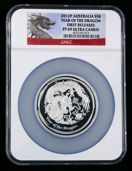 Australia 2012P S$8 5oz Silver Dragon