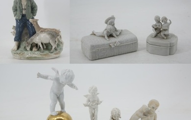 Autriche Importante sculpture en porcelaine émaillée polychrome figurant berger et chèvres Marque "AMPHORA, AUSTRIA" et...