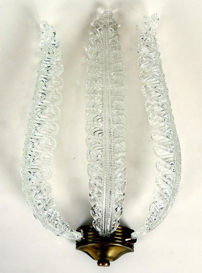 BRONZE GLASS SCONCE FEATHER FORM SHADES C.1940