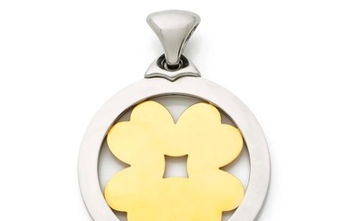 BVLGARI Steel pendant adorned with a four-leafed clover in 18k yellow gold (750‰) Signed