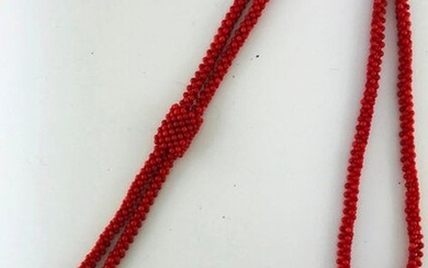 Bayadère necklace of braided coral beads, Weight 42g
