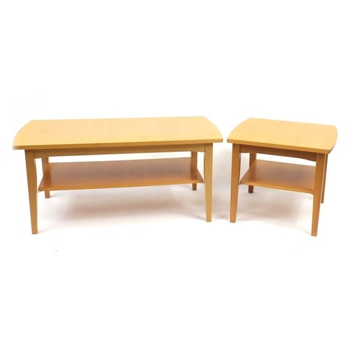 Beech coffee table and occasional table by John Coyle, the c...