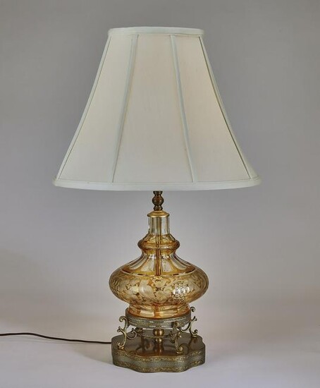 Bohemian yellow cut to clear decanter lamp, 19th c.