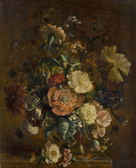 British School, early to mid 19th century- Still life of flowers; oil on paper laid down on board, 45 x 36 cm. Provenance: Private Collection, UK. Note: The present work is reminiscent of the accomplished still-life flower compositions of Eloise...