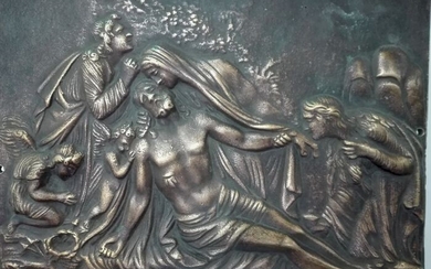 Bronze sculpture fixed on marble "Religious scene" - Ormolu - Late 19th century