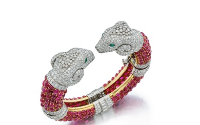 Bulgari Ruby, Diamond and Emerald Cuff-Bracelet