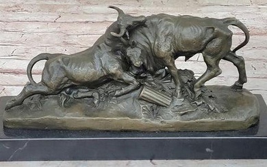 Bulls Engaged in Combat Bronze Statue - 5" x 10"