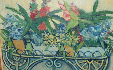 CONTINENTAL SCHOOL (EARLY 20TH CENTURY), STILL LIFE OF FLOWERS IN A WIRE PLANTER, INDISTINCTLY