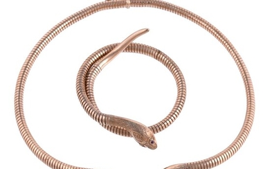 CROPP & FARR, A 9 CARAT GOLD SERPENT NECKLACE AND BRACELET, BIRMINGHAM AND CHESTER 1958
