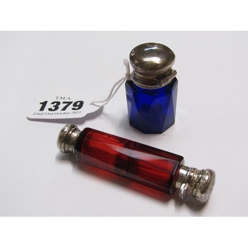 CUT RUBY GLASS DOUBLE ENDED SCENT BOTTLE TOGETHER WITH ONE B...