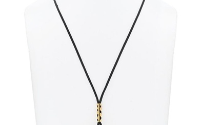 Cartier 18K Yellow Gold Panthere On A Black Cord Necklace