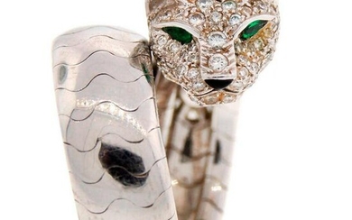 Cartier Emerald Diamond White Gold Panthere Ring