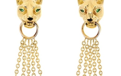 Cartier Platinum & 18K Yellow Gold Panthere Dangling Diamond Chain Earrings