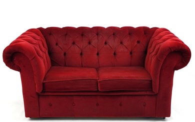 Chesterfield two seater settee/sofa bed with red button back...